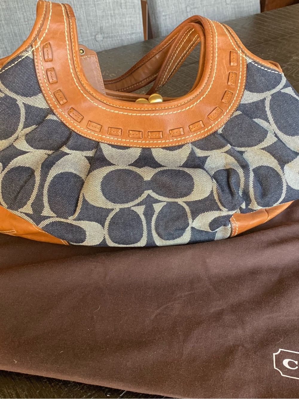 Coach Blue and Tan Ergo Hobo Denim Bag